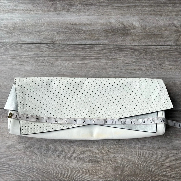 BCBGMAXAZRIA Metallic Laser Cut  Leather Criss Cross Flap Clutch Evening Handbag - Picture 14 of 16